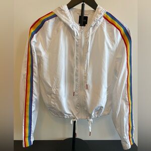 White Light Windbreaker Jacket with Rainbow Stripes